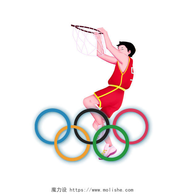 彩色运动篮球五环运动员东京奥运会运动会PNG素材元素